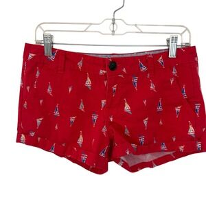 SO Juniors‎ Red Sailboat Print Cuffed Shorts Size 9 Nautical Summer Beach